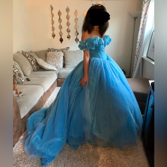 Cinderella dress worn once, color blue, size large, hoop skirt, corset is laceup - Picture 2 of 7